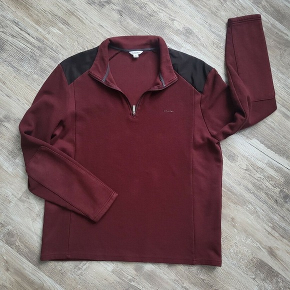 Calvin Klein Burgundy 1/4 Zip Collared Pullover Sweater Top Mens Size XL - Picture 11 of 11